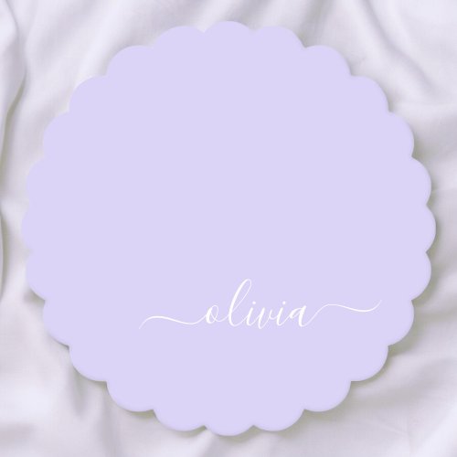 Lavender Purple Modern Script Girly Monogram Name Paper Coaster