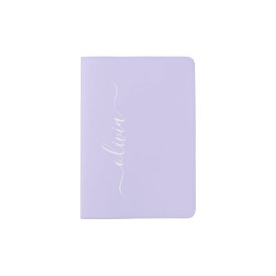Lavender Purple Modern Script Girly Monogram Name Passport Holder