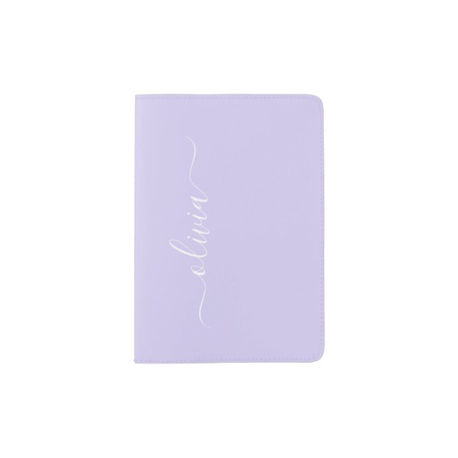 Lavender Purple Modern Script Girly Monogram Name Passport Holder (Front)