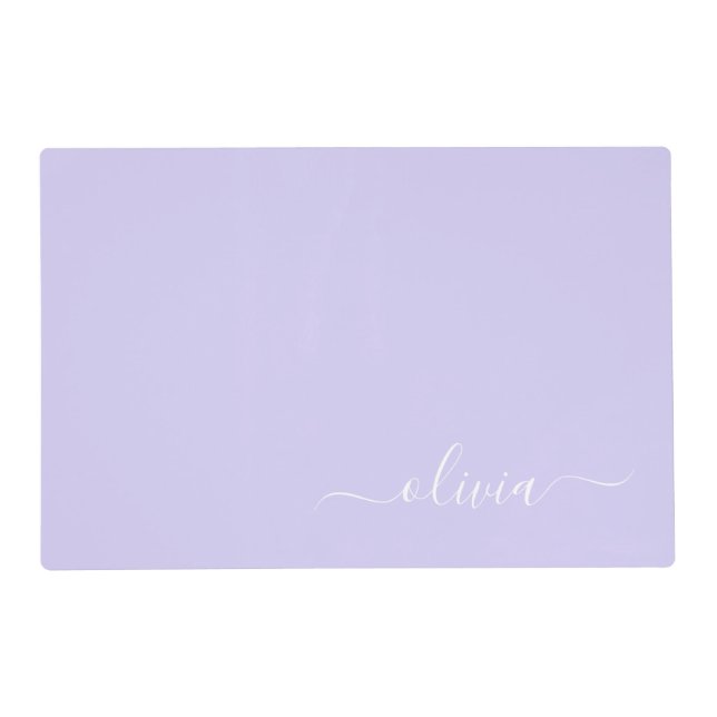 Lavender Purple Modern Script Girly Monogram Name Placemat (Front)