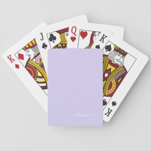 Lavender Purple Modern Script Girly Monogram Name Playing Cards