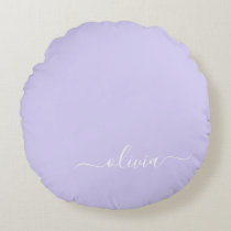 Lavender Purple Modern Script Girly Monogram Name Round Pillow