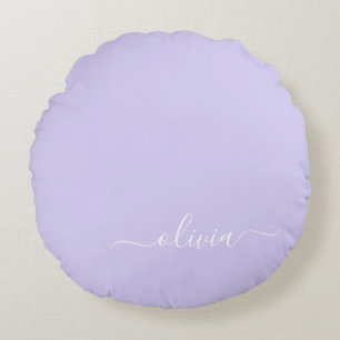 Lavender Purple Modern Script Girly Monogram Name Round Pillow