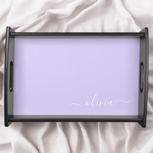 Lavender Purple Modern Script Girly Monogram Name Serving Tray