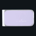 Lavender Purple Modern Script Girly Monogram Name Silver Finish Money Clip<br><div class="desc">Lavender Purple Simple Script Monogram Name Money Clip. This makes the perfect graduation,  sweet 16 birthday,  wedding,  bridal shower,  anniversary,  baby shower or bachelorette party gift for someone that loves glam luxury and chic styles.</div>