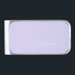 Lavender Purple Modern Script Girly Monogram Name Silver Finish Money Clip<br><div class="desc">Lavender Purple Simple Script Monogram Name Money Clip. This makes the perfect graduation,  sweet 16 birthday,  wedding,  bridal shower,  anniversary,  baby shower or bachelorette party gift for someone that loves glam luxury and chic styles.</div>