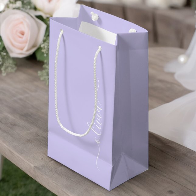 Lavender Purple Modern Script Girly Monogram Name Small Gift Bag (Creator Uploaded)