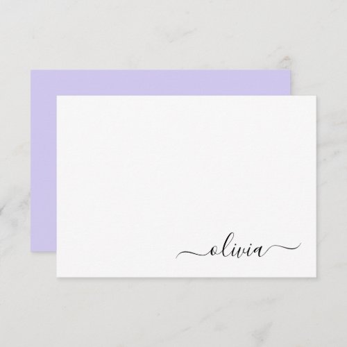 Lavender Purple Modern Script Girly Monogram Name Thank You Card