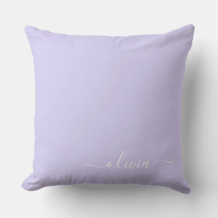 Lavender Purple Modern Script Girly Monogram Name Throw Pillow