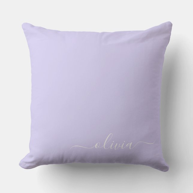 Lavender Purple Modern Script Girly Monogram Name Throw Pillow (Front)