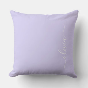 Lavender Purple Modern Script Girly Monogram Name Throw Pillow