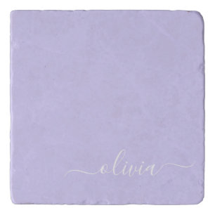 Lavender Purple Modern Script Girly Monogram Name Trivet