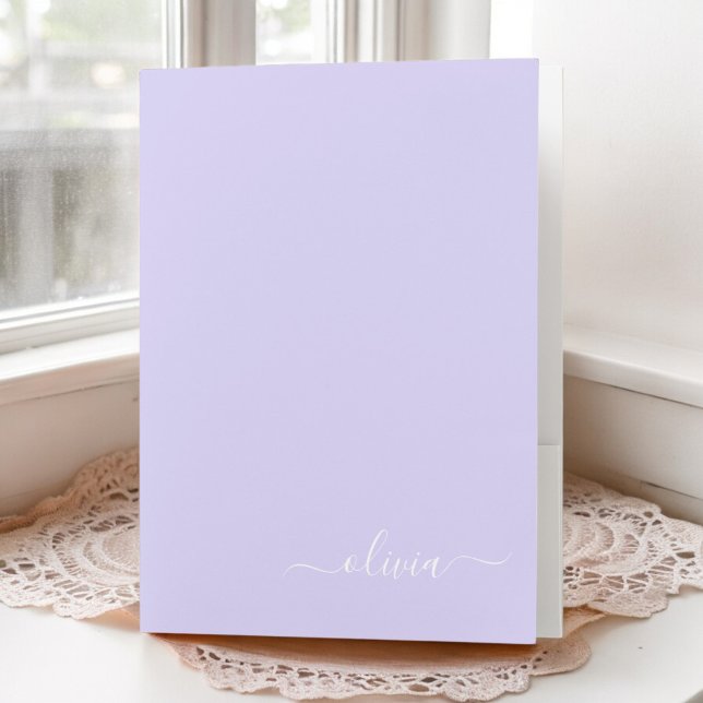 Lavender Purple Modern Script Monogram Girly Name Pocket Folder (Creator Uploaded)