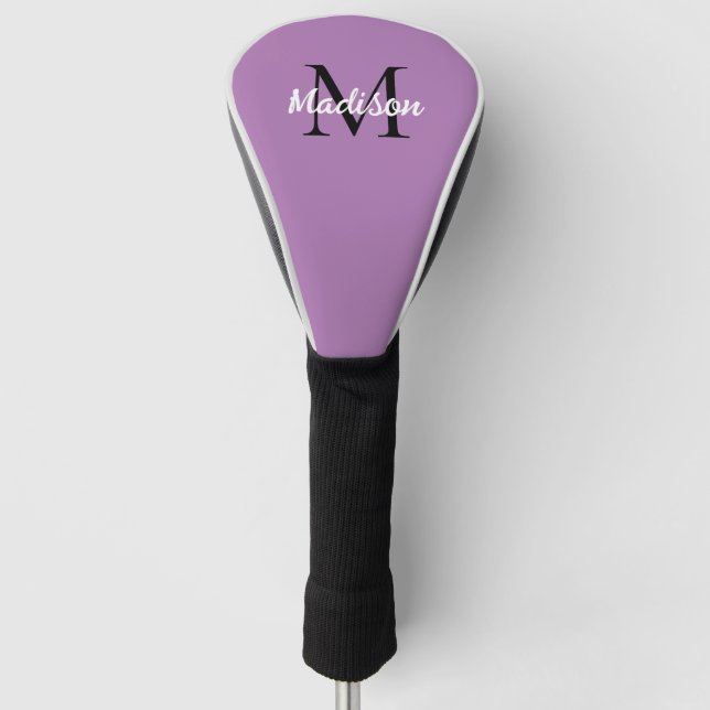 Lavender Purple Modern Script Monogram Name Ladies Golf Head Cover (Front)