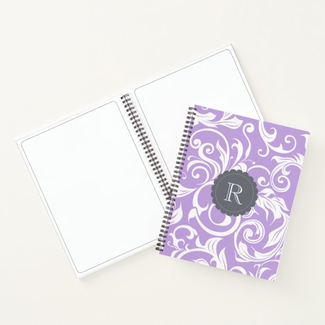 Lavender Purple Monogram Floral Wallpaper Pattern Notebook (Inside)