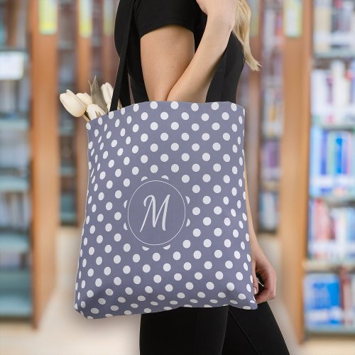 Lavender Purple Monogram Polka Dots Tote Bag