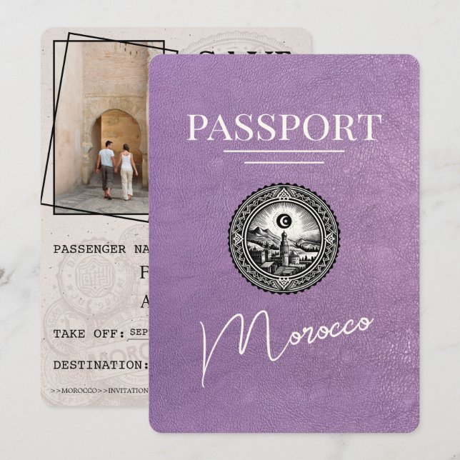 Lavender Purple Morocco Passport Save The Date (Front/Back)