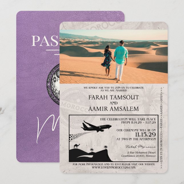 Lavender Purple Morocco Passport Wedding Invitation (Front/Back)
