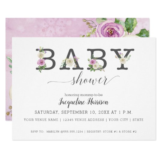 Lavender Purple n White Florals Girl Baby Shower Invitation