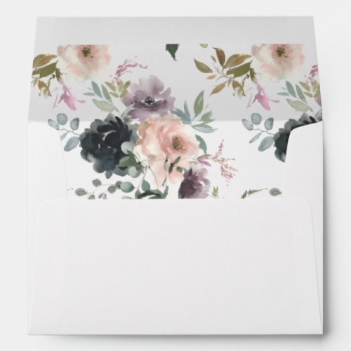 Lavender Purple Navy  Blush Pink Fall Floral Envelope