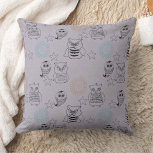 Lavender Purple Night Owls Throw Pillow
