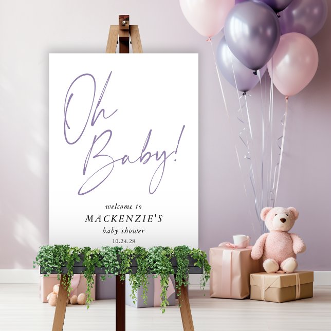 Lavender Purple Oh Baby Baby Shower Welcome Foam Board (Modern Purple "Oh Baby" Baby Shower Welcome Sign)