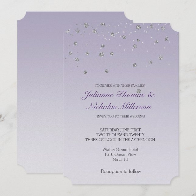 Lavender Purple Ombre Silver Confetti Sparkle Invitation (Front/Back)