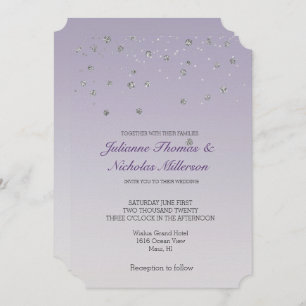 Lavender Purple Ombre Silver Confetti Sparkle Invitation