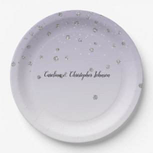 Lavender Purple Ombre Silver Confetti Sparkle Paper Plates