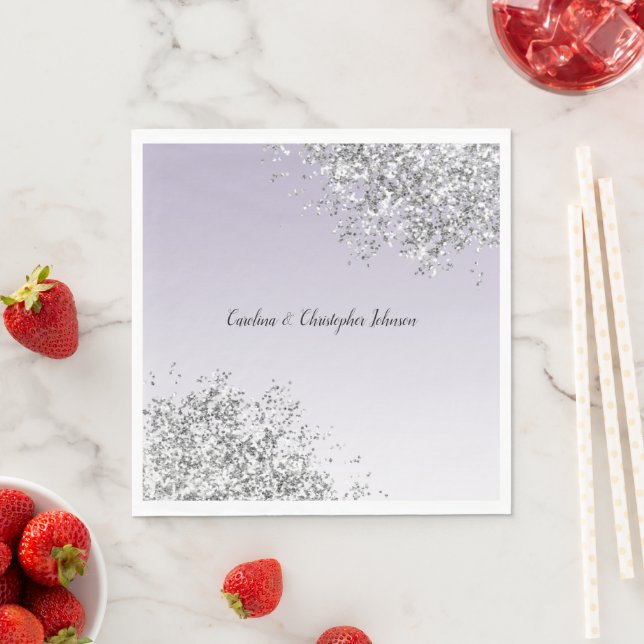 Lavender Purple Ombre Silver Glitter Sparkle Napkins (Insitu)