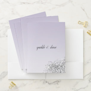 Lavender Purple Ombre Silver Glitter Sparkle Pocket Folder