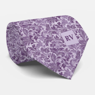 Lavender Purple Ornate Floral Scroll Neck Tie