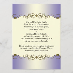 Lavender Purple Ornate Gold Scrolls Post Wedding I Invitation