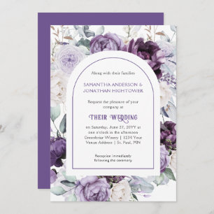 Lavender Purple Peonies Oval Border Wedding Invi Invitation