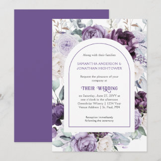 Lavender Purple Peonies Oval Border Wedding | Invi Invitation