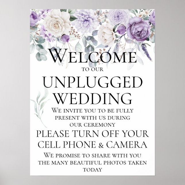 Lavender Purple Peonies White Roses Wedding Poster (Front)