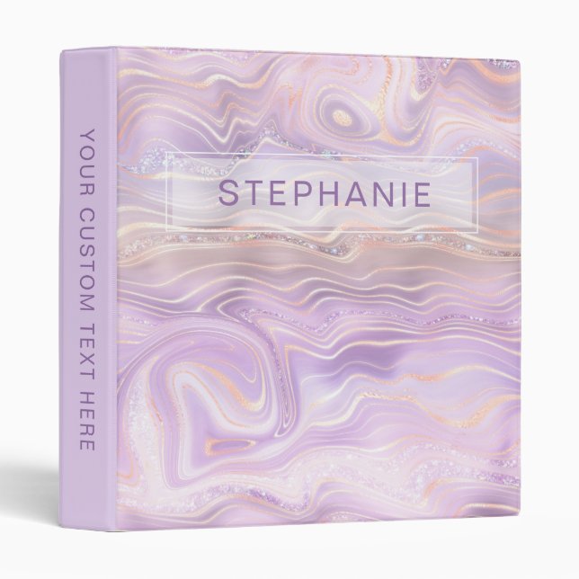 Lavender Purple Personalized Marble Strata 3 Ring Binder (Front/Spine)