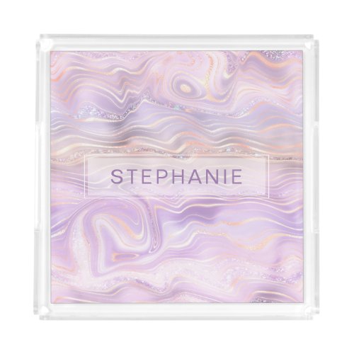 Lavender Purple Personalized Marble Strata Acrylic Tray