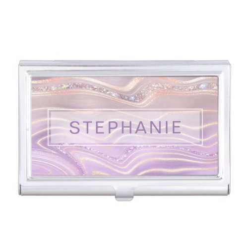 Lavender Purple Personalized Marble Strata Business Card Case