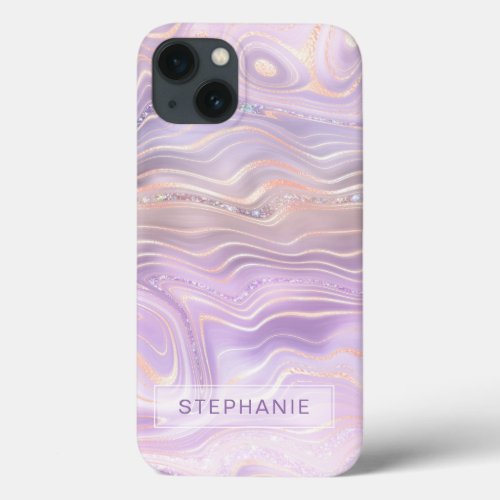 Lavender Purple Personalized Marble Strata iPhone 13 Case