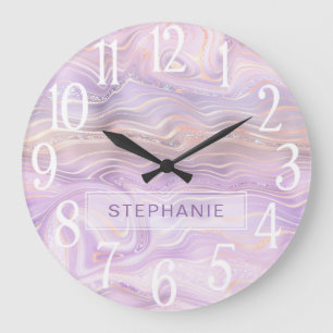 Lavender Purple Personalized Marble Strata Large Clock