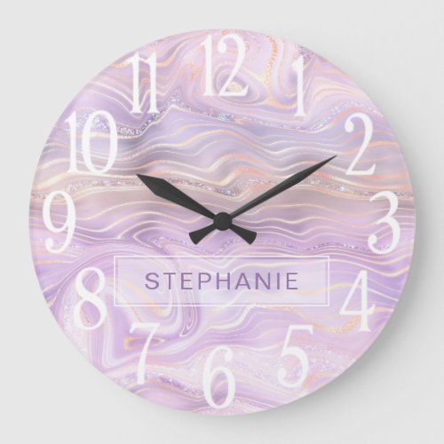Lavender Purple Personalized Marble Strata  Large Clock