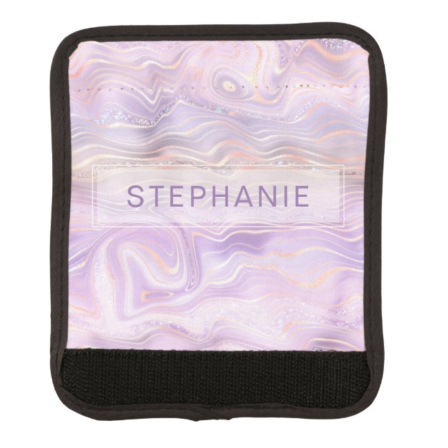 Lavender Purple Personalized Marble Strata Luggage Handle Wrap (Front)