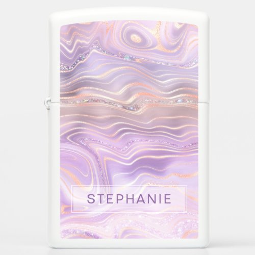 Lavender Purple Personalized Marble Strata Zippo Lighter