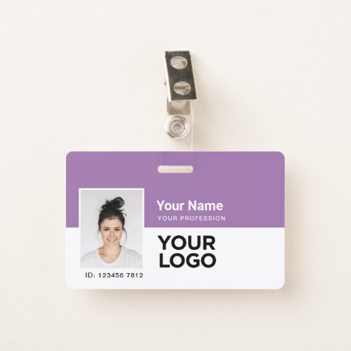 Lavender Purple Photo Bar or Qr Code Logo Name Badge