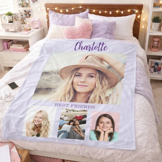 Lavender purple photo collage girl friends fleece blanket (Creator Uploaded)
