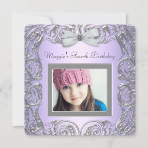 Lavender Purple Photo Girls Fourth Birthday Party Invitation
