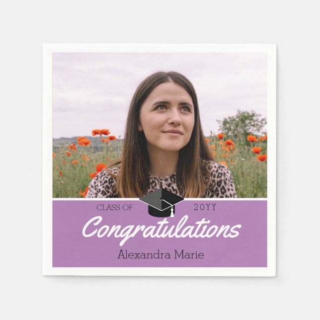 Lavender Purple Photo Graduation Class of 2022  Napkins (Front)