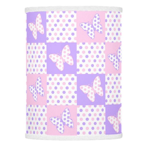 Lavender Purple Pink Butterfly Polka Dot Quilt Lamp Shade