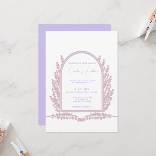 Lavender Purple Pink Floral Boho Wedding Invitation (Front/Back In Situ)